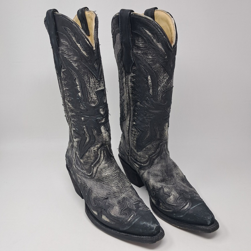 Corral Womens 7M Black Distressed Leather Western Cowboy Boots Snip Toe R2398